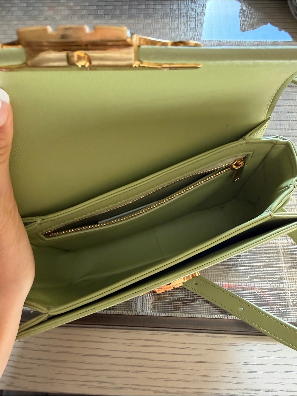 Celine Lime Green Leather Triomphe Crossbody with Gold Hardware - Picture 3 of 4